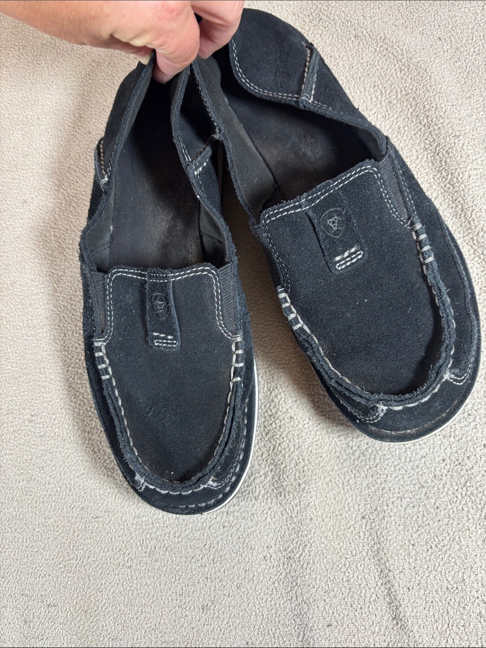 Ariat Black Suede Slip-On Loafers with White Trim - Picture 2 of 6
